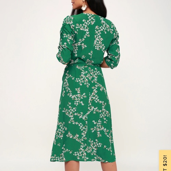 Faithful the brand - Anne Marie Green Floral Print Wrap Midi Dress - Picture 9 of 10